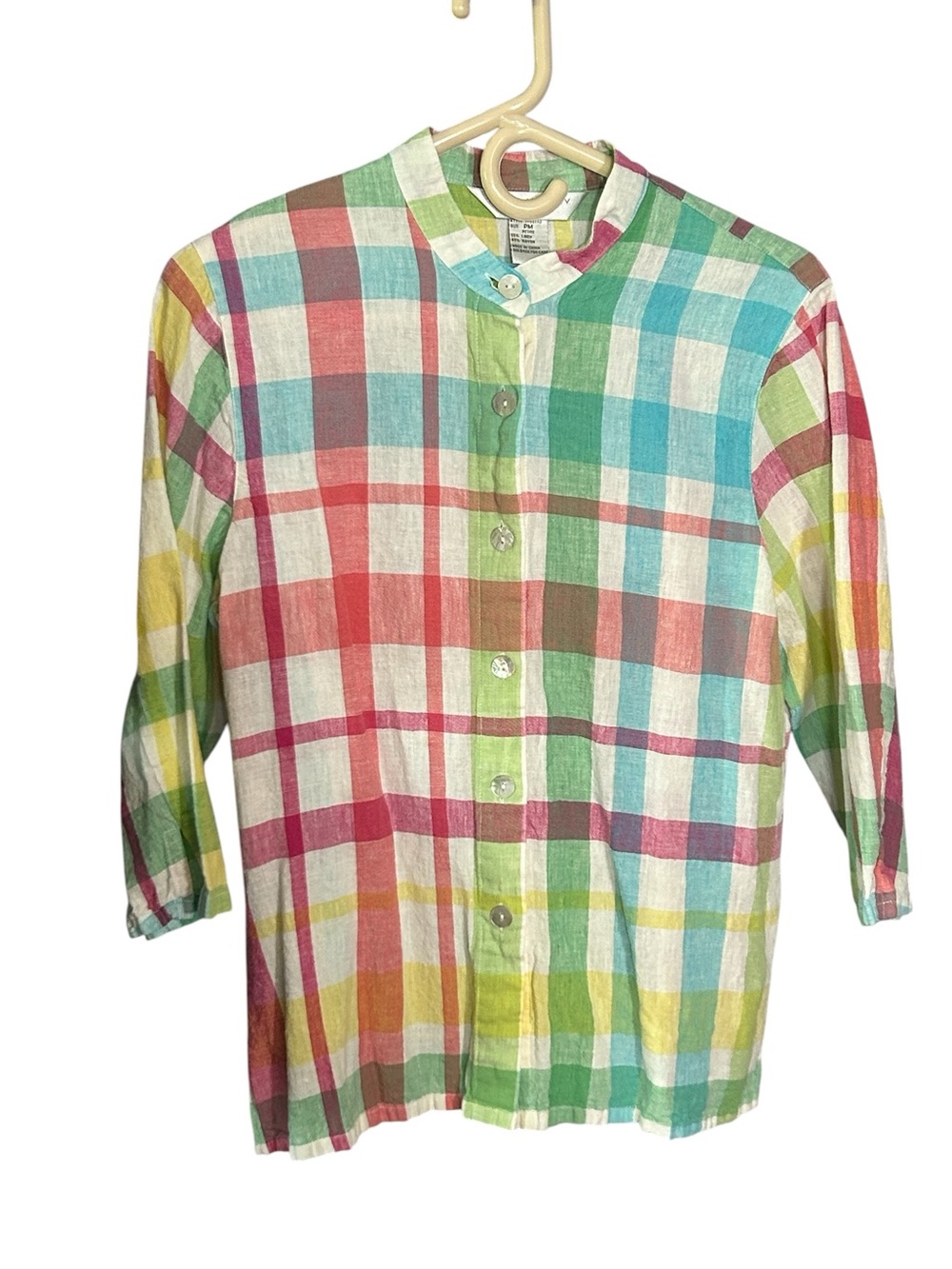 Napa Valley Multicolor Plaid Linen Blend Button-Up Top - Women's